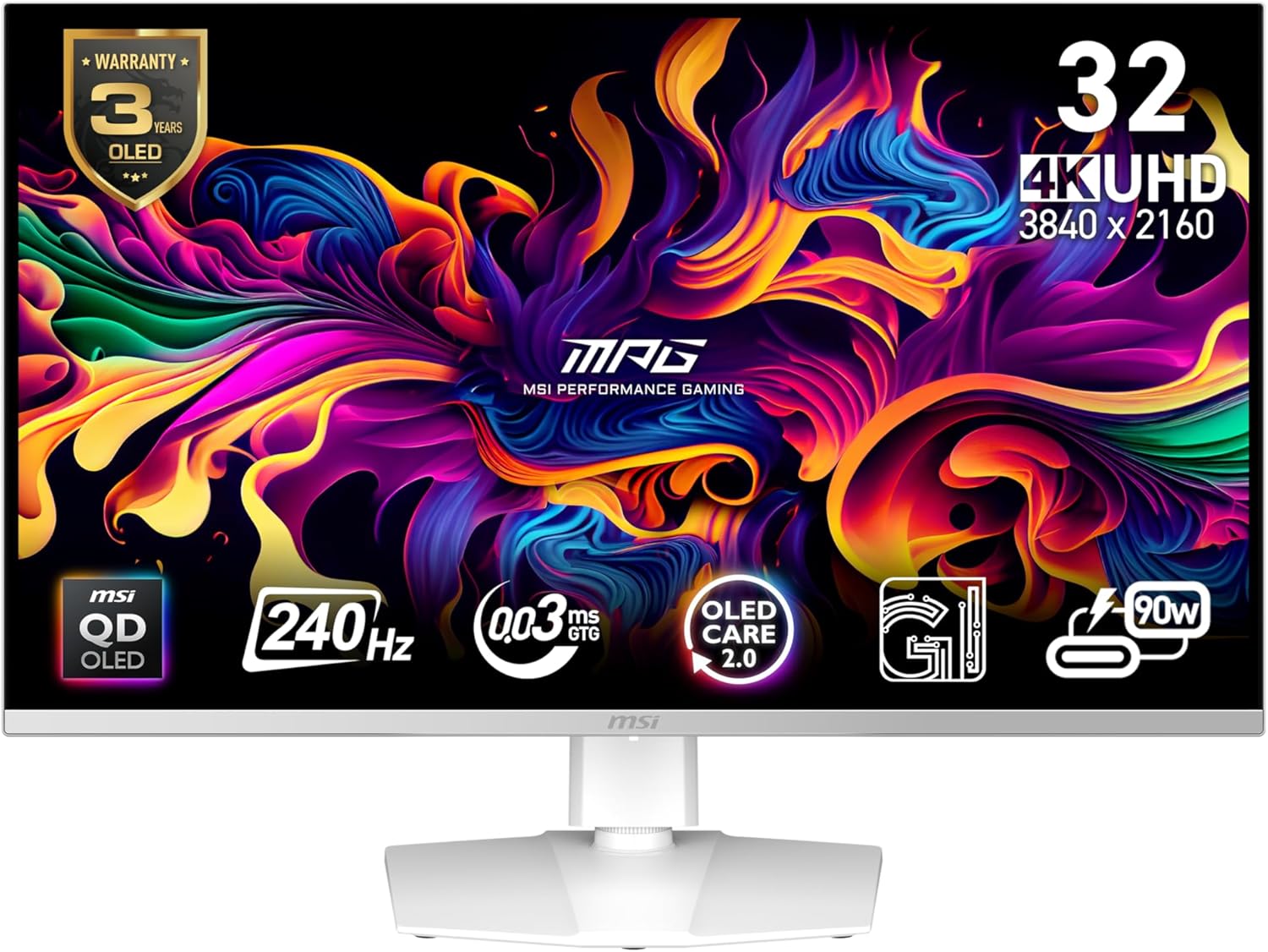 MSI MPG 321URXW QD-OLED 32-inch 3840 x 2160 (UHD) Computer Monitor, 240Hz, Adaptive-Sync, HDMI, DP Port, VESA Mountable, Tilt, Speaker, 0.03ms, White MSI MPG 321URXW QD-OLED 32-inch 3840 x 2160 (UHD) Computer Monitor, 240Hz, Adaptive-Sync, HDMI, DP Port, VESA Mountable, Tilt, Speaker, 0.03ms, White